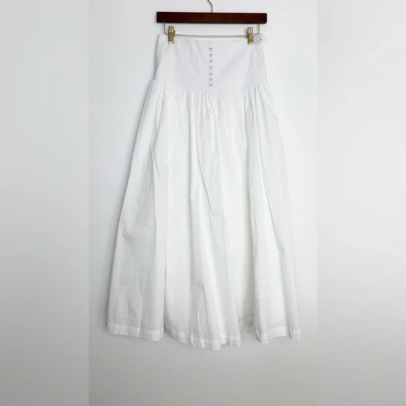 WEWOREWHAT Drop Waist Maxi Skirt White Cotton Poplin Smocked Back Size Small NWT - Picture 5 of 14